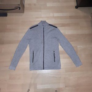 John Varvatos Artisan Beige Tan Alpaca Silk Leather Zip Sweater (Large)